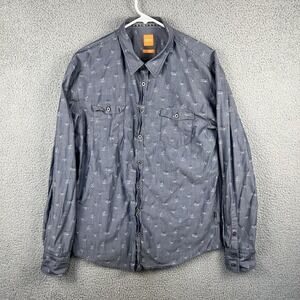 Hugo Boss Orange Label Mens Button Up Shirt Floral Embroidered Allover Size XL